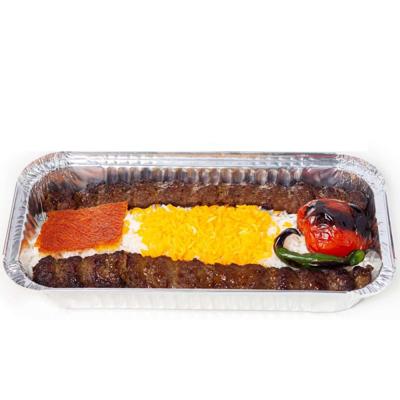چلو کباب کوبیده (دو سیخ)