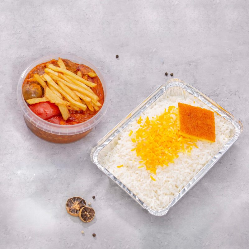 چلو خورشت قیمه بادمجان سیب زمینی